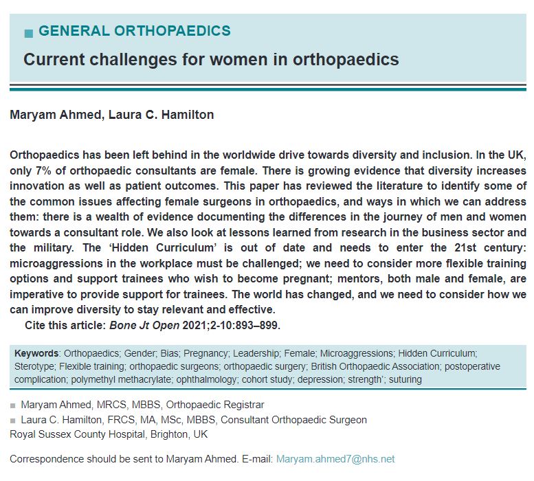 BoneJointOpen's tweet photo. Orthopaedics has been left behind in the drive for diversity &amp; inclusion. Only 7% of UK orthopaedic consultants are female. We need to consider how we can improve diversity to stay relevant &amp; effective.

#orthodiversity #womeninsurgery @OrthoWomen 

https://t.co/ldtzB3ArWp https://t.co/w3AoOmBxcW