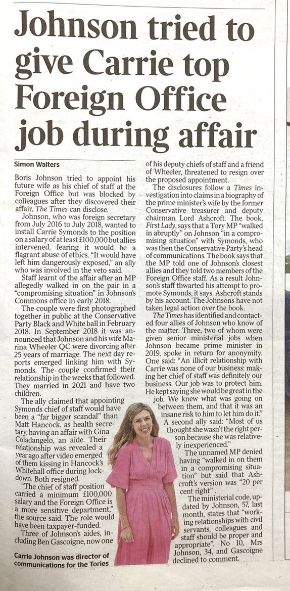 DearOhDear2's tweet image. Never forget what he has done, partied whilst others died and tried to get his bit on the side a £100k job amongst other things #JohnsonTheCorruptPM #JohnsonOut154 #CarrieAntoinette