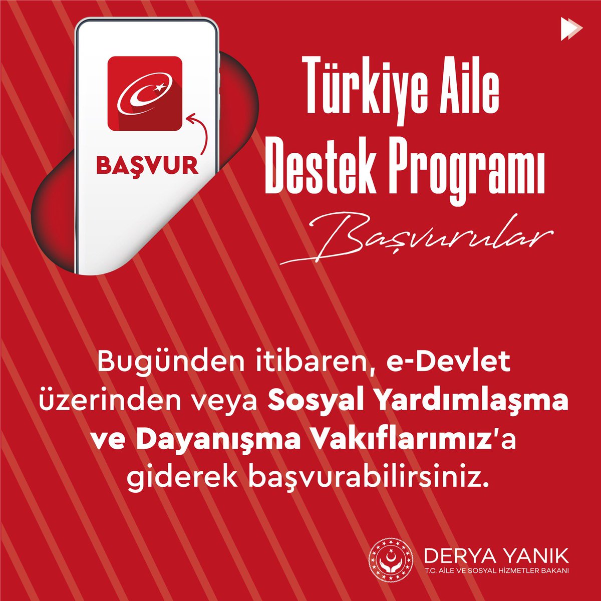 deryayanikashb's tweet photo. 12 ay süreyle ödenecek olan, gelir durumuna göre yıllık 5.400 - 7.200 TL maddi yardımdan daha önce hiç sosyal yardım almamış vatandaşlarımız da faydalanabilecek. 

Türkiye Aile Destek Programı’na başvurular başladı. 🇹🇷 https://t.co/9oBHrq25lv
