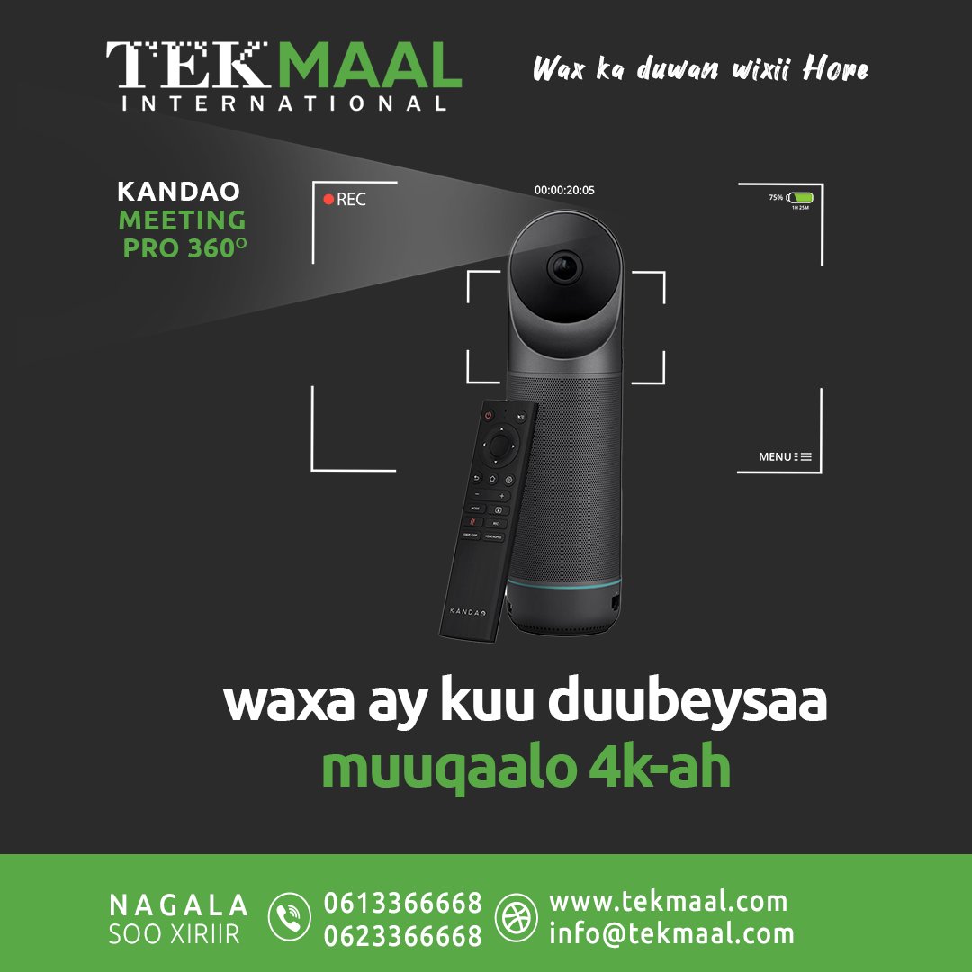TekMaal's tweet photo. Kandao Meeting Pro is an AI-based 360° video conferencing device, which equipped with 360-degree lens, Omni-directional audio system, Hi-Fi Speaker, and built-in android system. Kandao Meeting Pro is designed to be four-in-one for being the most powerful one.