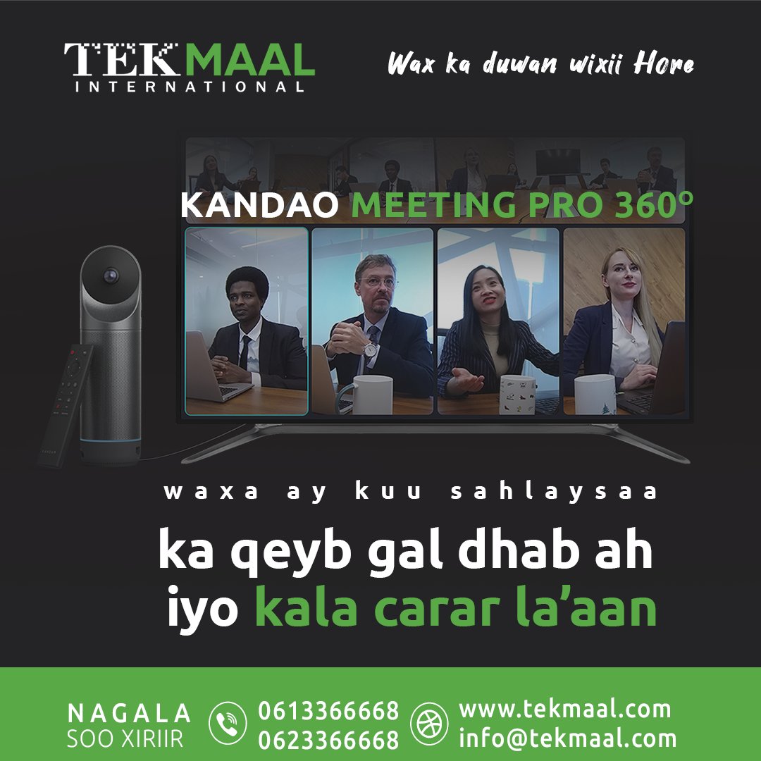 TekMaal's tweet photo. Kandao Meeting Pro 360 
agabka shirarka ee casriga 
Waxaad ka heli kartaa TEKMAAL international oo ah shirkadda keliya ee kuu keentay dalka.
#tekmaal #kandao 
Hadda dalbo oo hadda hel
0613366668 https://t.co/IwVVDS20RZ