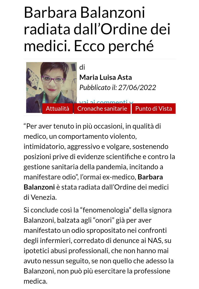 Misurelli77's tweet photo. Ogni tanto una buona notizia...
Barbara Balanzoni radiata dall’Ordine dei medici.
Ora curerà clandestinamente i terrapiattista Novax filo-Putin?
🤣👇🤣 https://t.co/eDJRmFt33m