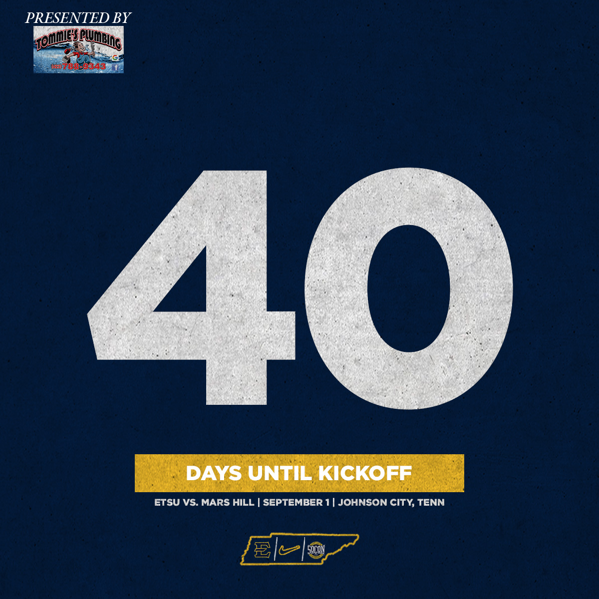 ETSU Football (@etsufootball) on Twitter photo Another 10 days have come and gone...we are now just 40 days away from the season opener here in Greene Stadium!
#ETSUTough Another 10 days have come and gone...we are now just 40 days away from the season opener here in Greene Stadium!
#ETSUTough