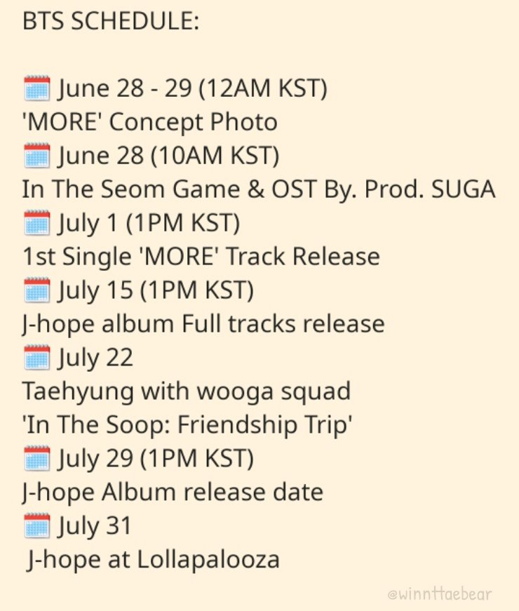 winnttaebear's tweet photo. #BTS SCHEDULE https://t.co/b24pfgazQc