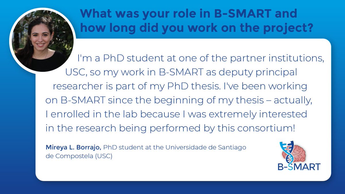 B-SMART (@bsmart_h2020) on Twitter photo Another #BSMART success story is <a href="/mireyalborrajo/">Mireya L. Borrajo</a>, PhD student at the Universidade de Santiago de Compostela (USC). Thank you, Mireya, for being part of the B-SMART team 😍! You can learn more about her work in B-SMART in this interview here: youtube.com/watch?v=Snrlc6… Another #BSMART success story is <a href="/mireyalborrajo/">Mireya L. Borrajo</a>, PhD student at the Universidade de Santiago de Compostela (USC). Thank you, Mireya, for being part of the B-SMART team 😍! You can learn more about her work in B-SMART in this interview here: youtube.com/watch?v=Snrlc6…