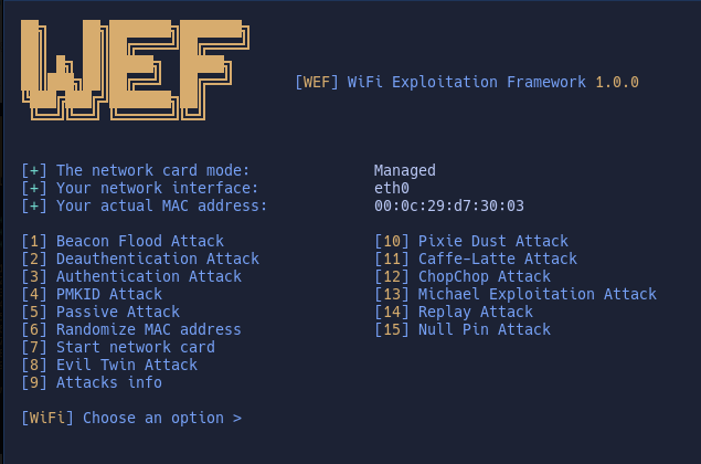 0dayCTF's tweet photo. WiFi Exploitation Framework (WEF)
-
Supports most WiFi Attack Vectors &amp; Bluetooth support (Jamming, Reading, Writing)
-
Repo: https://t.co/oxgCDOpsAf
-
Creator: @D3Ext 
-
#infosec #CTF #BugBounty #CyberSecurity https://t.co/RoKtFju8tz