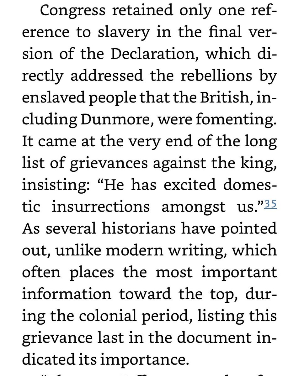 BourgeoisViews's tweet photo. @KevinReedWSWS @barefootboomer @pecunium @streetonomics @nytimes The #1619Project points out that the Declaratiin of Independence accused Britain of fomenting slave insurrection. Emancipation of slaves in the mother country was a threat to American enslavers that the Earle of Dunmore made even more apparent. These are facts. https://t.co/vJIzvsP6DG