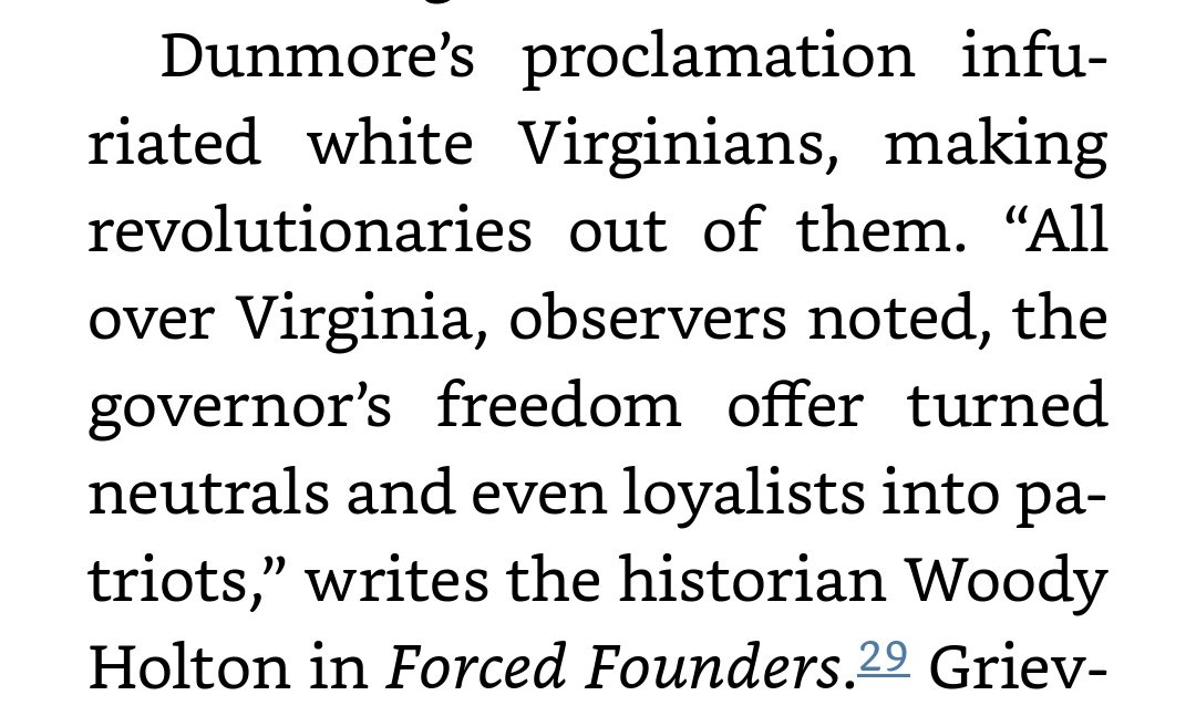 BourgeoisViews's tweet photo. @KevinReedWSWS @barefootboomer @pecunium @streetonomics @nytimes The #1619Project points out that the Declaratiin of Independence accused Britain of fomenting slave insurrection. Emancipation of slaves in the mother country was a threat to American enslavers that the Earle of Dunmore made even more apparent. These are facts. https://t.co/vJIzvsP6DG