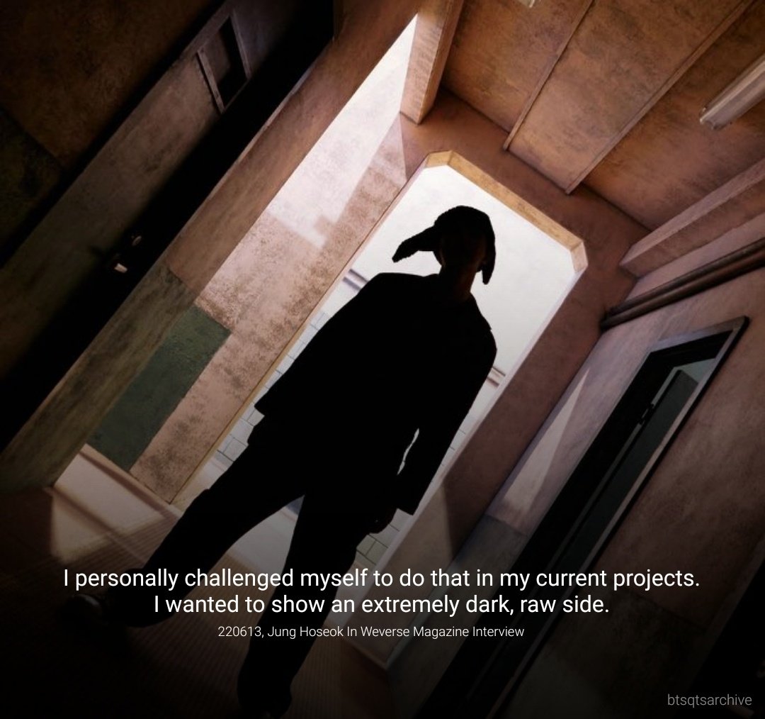 wangteaco's tweet photo. "I personally challenged myself to do that in my current projects. I wanted to show an extremely dark, raw side." ㅡ 220613, Jung Hoseok In Weverse Magazine Interview https://t.co/owRW9ZA9sw