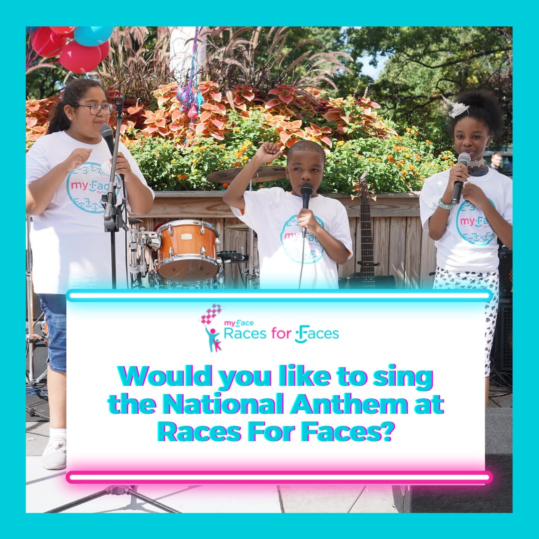 myfaceorg's tweet photo. We’re looking for talented singers w a #craniofacial difference to perform our National Anthem LIVE to kick off our #RacesForFaces event on 9/18! Complete your application @ https://t.co/1NF2p6zghR & upload a video of you singing all or part of the Star-Spangled Banner by 7/15! https://t.co/vLOFNHGwB3