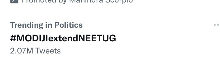 _imsumiit's tweet photo. Still on trending and crossed 2M (2.07M) . 
Please try to understand our situation . We r mentaly depressed . Please postpone NEET . 
#MODIJIextendNEETUG 
@dpradhanbjp @DG_NTA @narendramodi https://t.co/aQU0HidtfU
