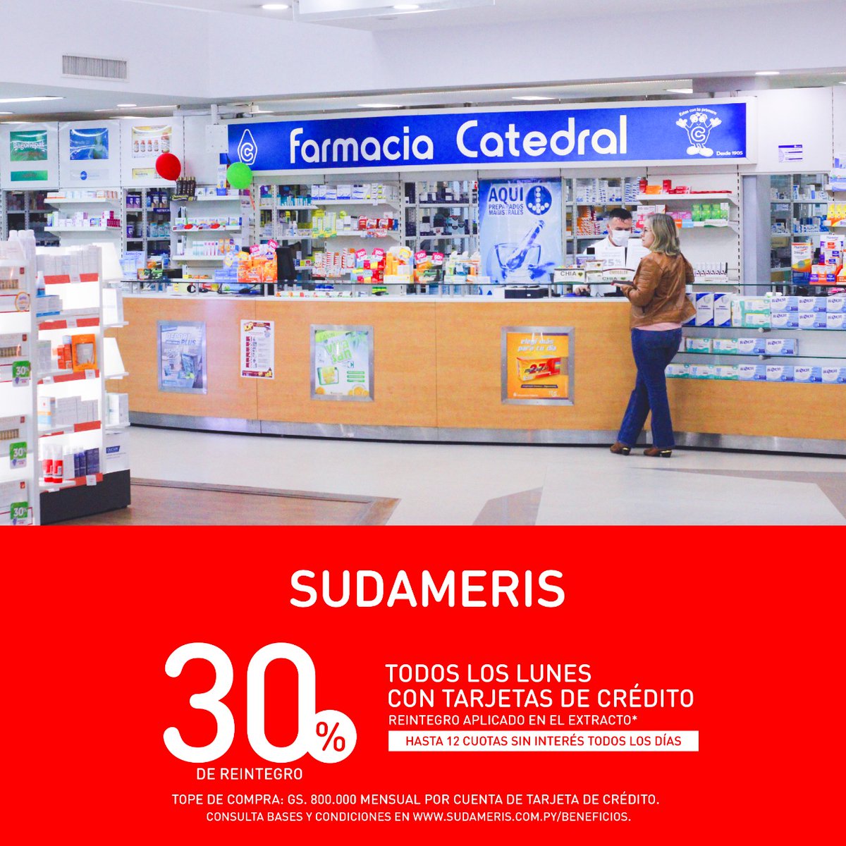 FarmaCatedral's tweet photo. Todos los Lunes 🥳
Pagando con tus tarjetas de crédito Sudameris tenes El 30% de reintegro + 12 cuotas sin interés 🥳🥳
Consultá las bases y condiciones en https://t.co/c4fGx7vHZ3
#farmaciacatedral #amamoscuidarte https://t.co/LxdqSOsBz6
