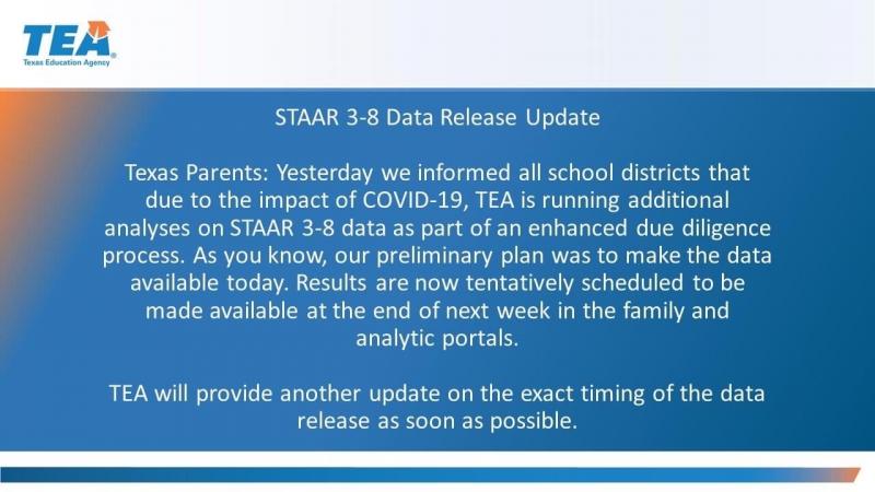 STAAR SCORE UPDATE 
TISD will update as soon as more information is released. 
thorndale.txed.net/34555?articleI…