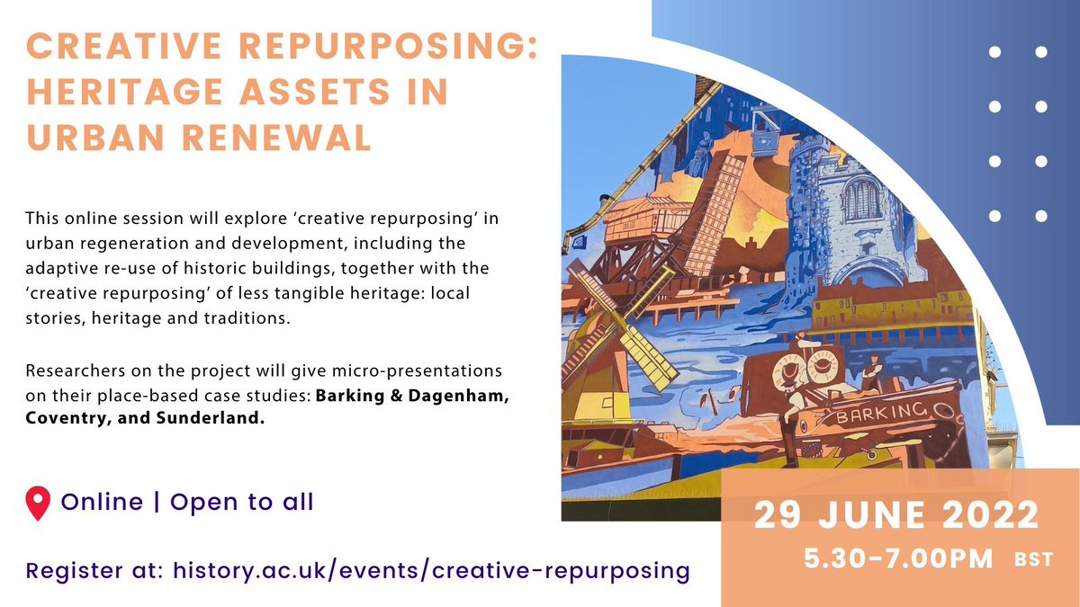 CHPPC_IHR's tweet photo. You can still register FREE for this online event on #CreativeRepurposing, #heritage & #renewal: Weds 29 June, 5.30pm. With @CatherineCroft (@C20Society) & @OwLJ1 (@HistoricEngland) + @CathAMClarke @eric_180uk @rachel_delman @markliebenrood & @JonWinder_: https://t.co/M1JyMvxNo2 https://t.co/4kTH5RYl1U