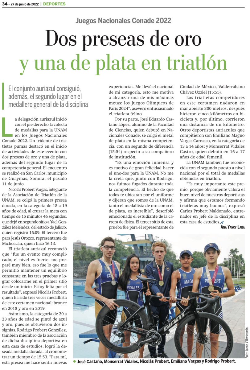 Mtceri's tweet photo. Hoy en #GacetaUNAM
🎯 Puntería dorada
🏅 Dos preseas de oro y una de plata en triatlón.
📌https://t.co/vucyzIQFAT
#SoyDeporteUNAM https://t.co/erWBirOooj