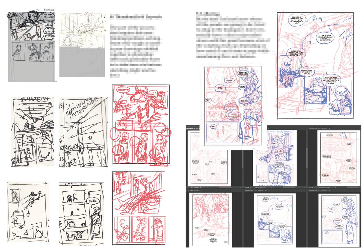some excerpts from the process pdf i put together for showtime zine fundraiser! with all the text blurred out haha...u can DL and read the full uncensored 16 pgs here https://t.co/lPXzMifiPE 