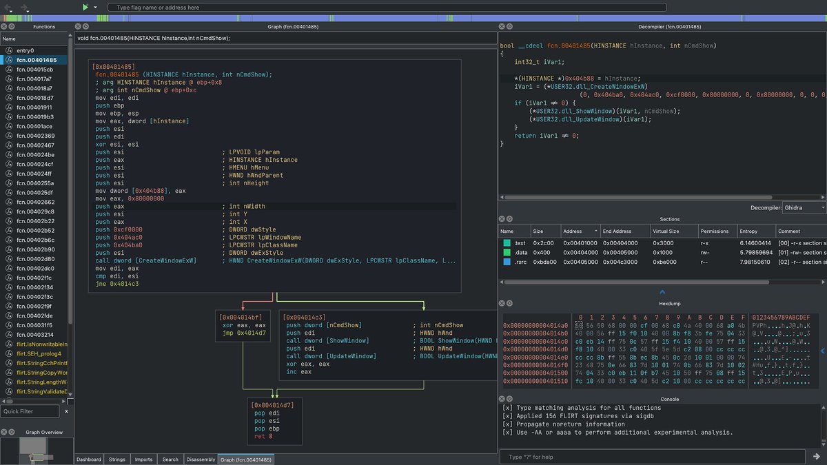 Cutter v2.1.0 has been released! 🚀
Introducing exciting new features including auto-detection of common library functions, a YARA plugin to quickly create and test signatures, and many more.

Make sure to try it @ github.com/rizinorg/cutte…

More info in the thread &gt;&gt;