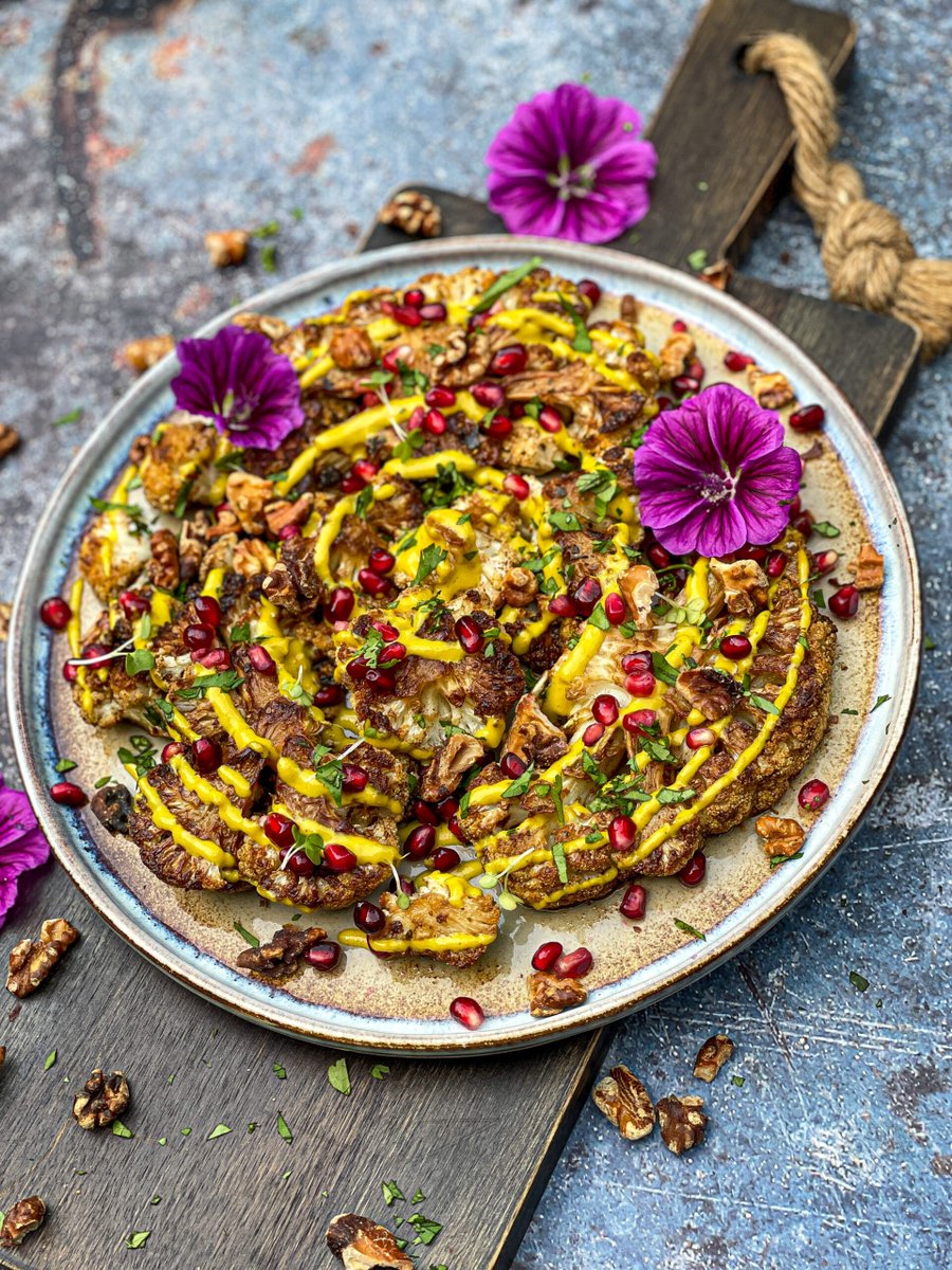 The dressing is simply all blitzed in the food processor and made with fresh turmeric, ginger, miso paste, tahini, olive oil, cumin, sherry vinegar and water, Garnished with pomegranate, gorgeous California Walnuts that were kindly gifted to me from <a href="/Walnuts_UK/">California Walnuts</a>