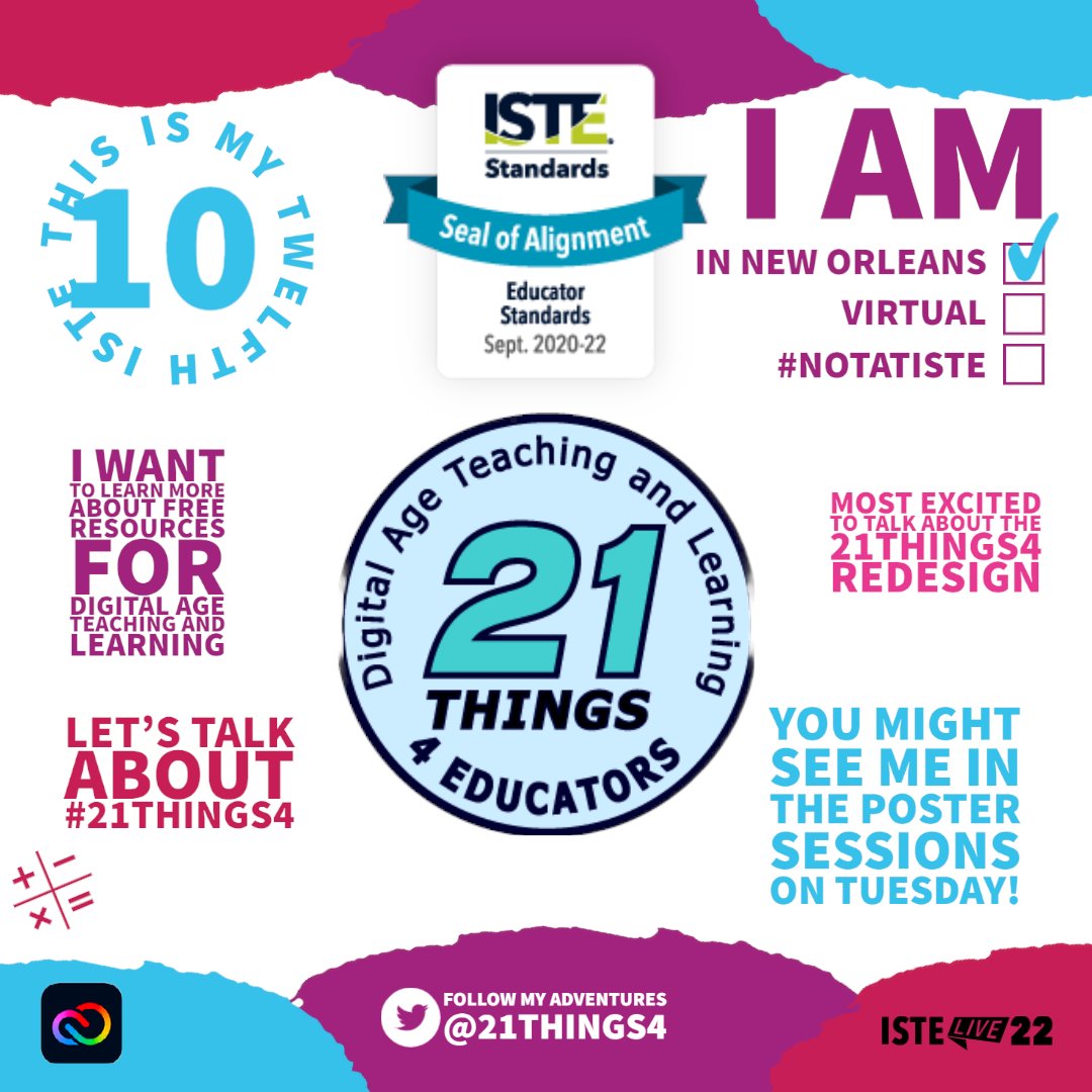 21Things4: The 21 Things 4 Educators Project (@21things4) on Twitter photo Looking forward to seeing everyone for our "Power Up Your Professional Learning"
Tuesday, June 28, 3 – 4:30 p.m.
Location: MCCNO La Nouvelle Ballroom, Table 2 #21things4 #ISTELive with <a href="/drjennparker/">Dr. Jenn Parker</a> <a href="/k_grunow/">Kate Grunow</a> <a href="/tcconley29/">Courtney Conley</a> @holly_ann_shoes Looking forward to seeing everyone for our "Power Up Your Professional Learning"
Tuesday, June 28, 3 – 4:30 p.m.
Location: MCCNO La Nouvelle Ballroom, Table 2 #21things4 #ISTELive with <a href="/drjennparker/">Dr. Jenn Parker</a> <a href="/k_grunow/">Kate Grunow</a> <a href="/tcconley29/">Courtney Conley</a> @holly_ann_shoes