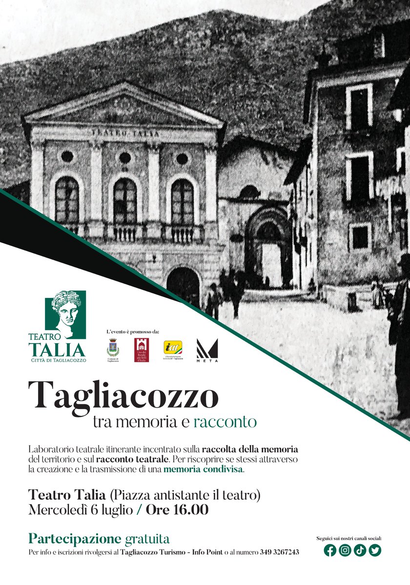 teatrotalia_'s tweet photo. 🧩 Un #laboratorioteatrale prezioso e gratuito nella splendida #Tagliacozzo per rinverdire e coltivare la memoria condivisa. https://t.co/jss8lt5stc