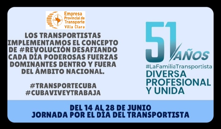 TransporteVC's tweet photo. #EPTVC Este próximo 28 de junio "Felicitación a los Trabajadores del Transporte en su día", con los retos de estos tiempos y creciéndonos ante las dificultades, se celebra diferente no de fiesta si no "trabajando". #LaFamiliaTransportista #TransporteCuba https://t.co/upPKyI7rPV