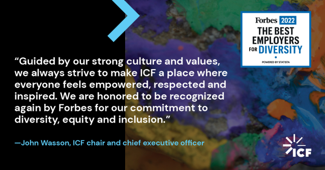 JfrankRecruit's tweet photo. Great to see @ICF recognized by @Forbes as one of America's Best Employers for Diversity! https://t.co/W5JqxLHprc https://t.co/2WWfxMM1Wi