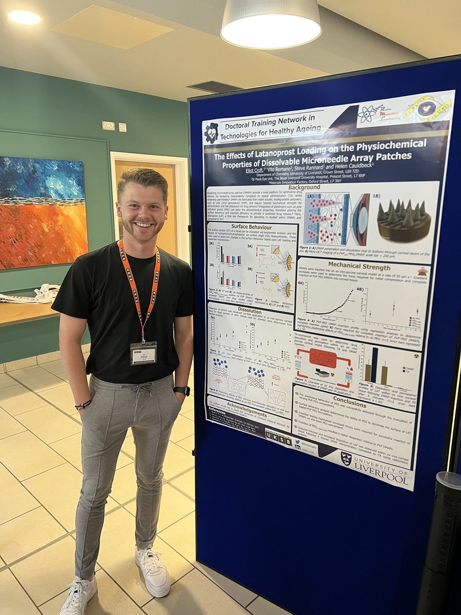 ElliotCroft3's tweet photo. Great to showcase my poster at the #UKSB2022 conference in Sheffield looking at the effects of drug and plasticiser incorporation on dissolvable microneedle array patches, check it out below! @UKSBiomaterials @sheffielduni #UKSB #biomaterials #microneedles https://t.co/0LC2qFrJp2