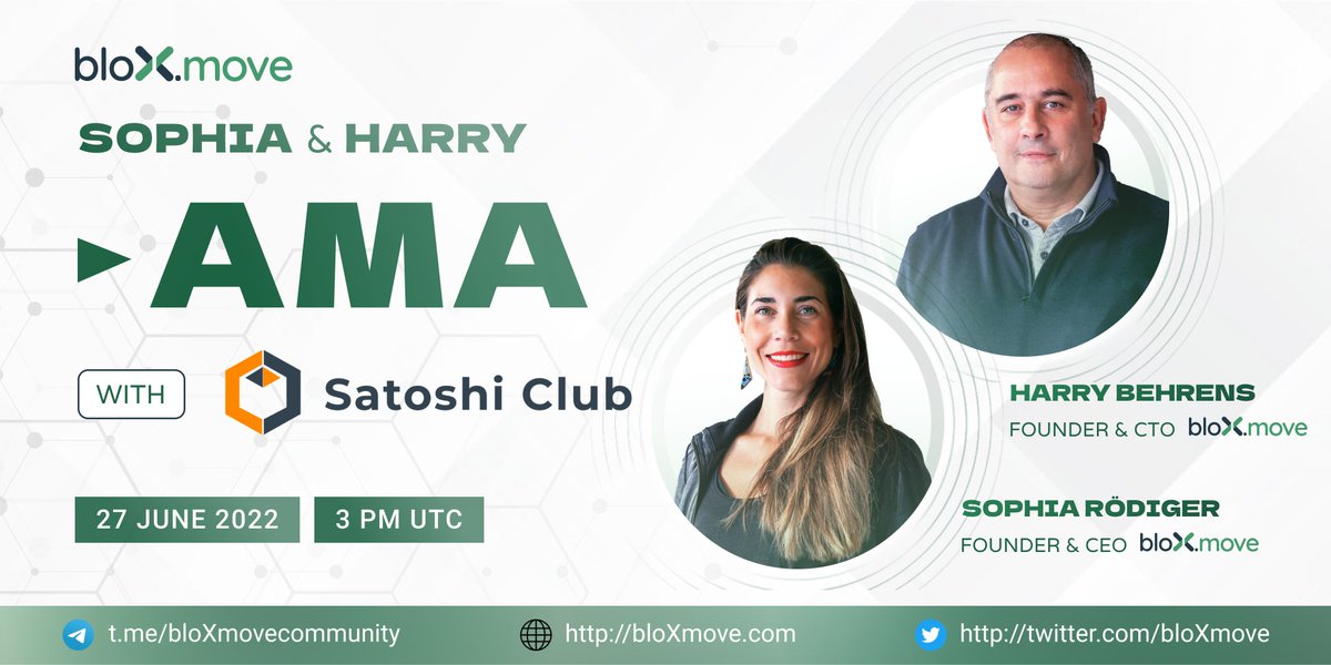 BloXmove's tweet photo. 10 minutes to go until our AMA with @esatoshiclub!
Are you interested in what's new at bloXmove or have a question for our founders? Then join @SophiaRoediger and @HBloxmove now ⬇️
📅June 27th, 2022
⏰3 PM UTC
📲https://t.co/zNnXptWzHg https://t.co/o2HFx4sMFN