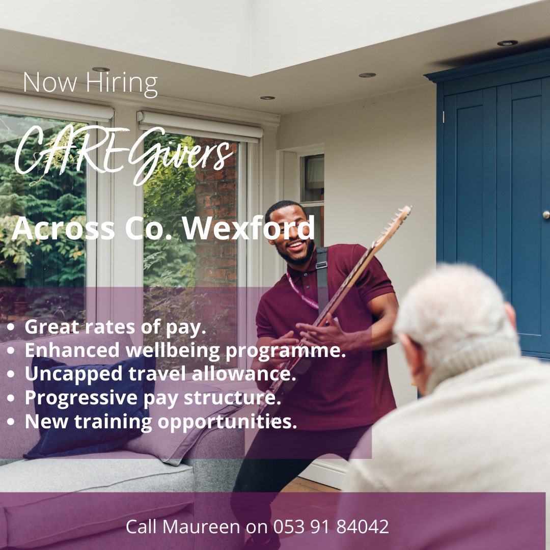 HomeWexford's tweet photo. Immediate vacancies available for Caregivers in the Gorey area.

Evening and weekend work.

Applications must hold a valid driving license.

Experience is an advantage but full training will be provided.

Contact Maureen on 053 91 84042

#homeinstead #wexfordjobs https://t.co/dsC1qz2q6n