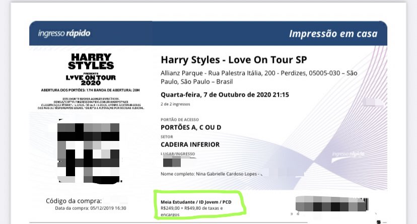 jhopefear's tweet photo. vendo ingresso pro show do harry styles love on tour dia 8 de dezembro em são paulo sp cadeira inferior. paguei 300 e to vendendo pelo mesmo preço #harrystyles #loveontour #HSLOT https://t.co/Uf047X1DBv