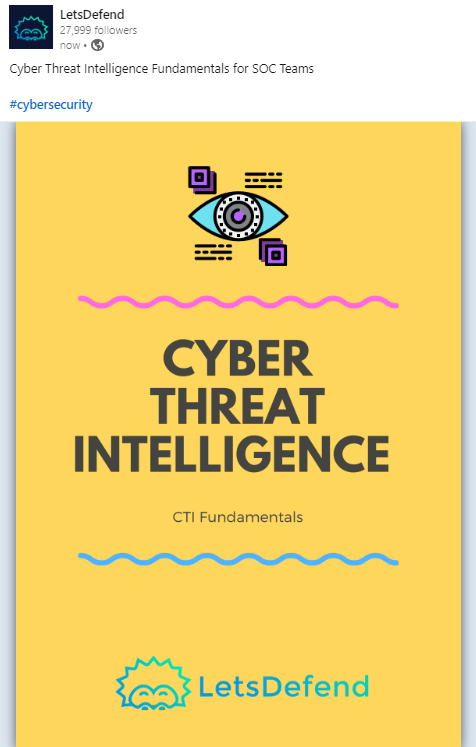 LetsDefendIO's tweet photo. Cyber Threat Intelligence Fundamentals for SOC Teams
https://t.co/sOHJB6WJjr

#cybersecurity https://t.co/sLvHQQuMN9