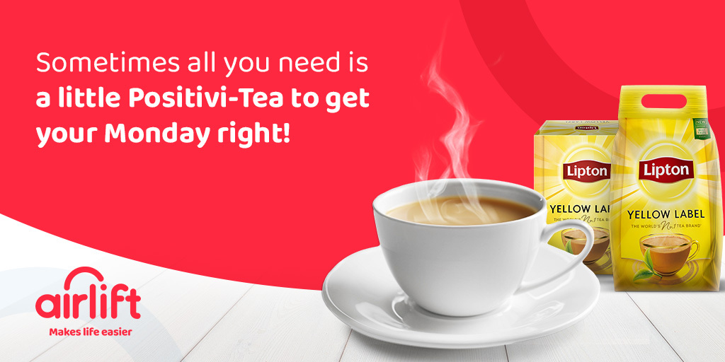 A Tea-riffic day is just a sip away! ☕⭐

Brew away the Monday blues with Lipton! 
Order today: link.airliftexpress.com/utPYG7yGcrb

#monday #motivation #brew #tea #lipton #Airlift #makeslifeeasier