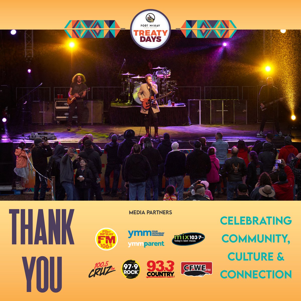 Big shout out to the Treaty Days Media Partners <a href="/ciyu1063/">Fort McKay Radio</a>, <a href="/1005CRUZFM/">100.5 Cruz FM</a>, @Mix1037radio, <a href="/979Rock/">979 ROCK</a>, <a href="/country933fm/">Country 93.3</a>, <a href="/cfweradio/">CFWE Radio Network</a>, <a href="/ymm_magazine/">Your McMurray Magazine</a>, and <a href="/YMMParent/">YMM Parent</a>. Your support helped to welcome all people to experience our community, culture and connection. 
#FMFNTreatyDays