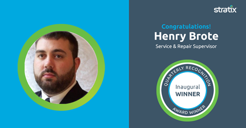 StratixMobile's tweet photo. Henry Brote, Service & Repair Supervisor at Stratix is the winner of our Inaugural Quarterly Recognition Program. Teammates say he is a "True Teammate," with an outstanding positive attitude, who delivers the best customer experience.
#StratixLife #EmployeeRecognition https://t.co/PHxd9yIIIL