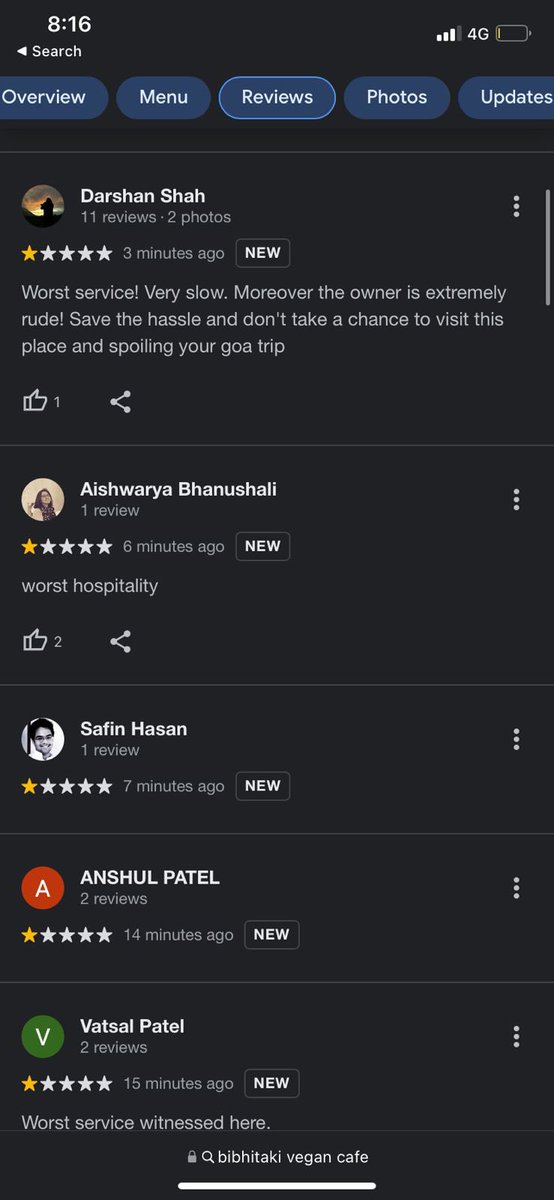 mahit26's tweet photo. @GoogleMyBiz Bunch of people targeting our business with fake one star review. This is very wrong and fatal for us. Just as we are recovering from covid. Orchestrated attempt to tarnish our business image and result in bankruptcy. https://t.co/xNpmL0xqmE