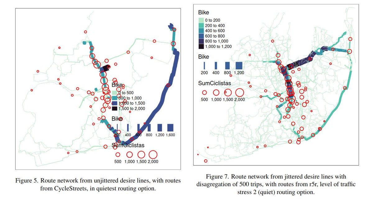 robinlovelace's tweet photo. New preprint alert⚡️: building on previous work we've explored different 'jittering' parameters *in combination* with different routing engines/settings to find best options for generating realistic cycle networks 🚲 https://t.co/j5wJPOo7II https://t.co/BE6XLsSLNl