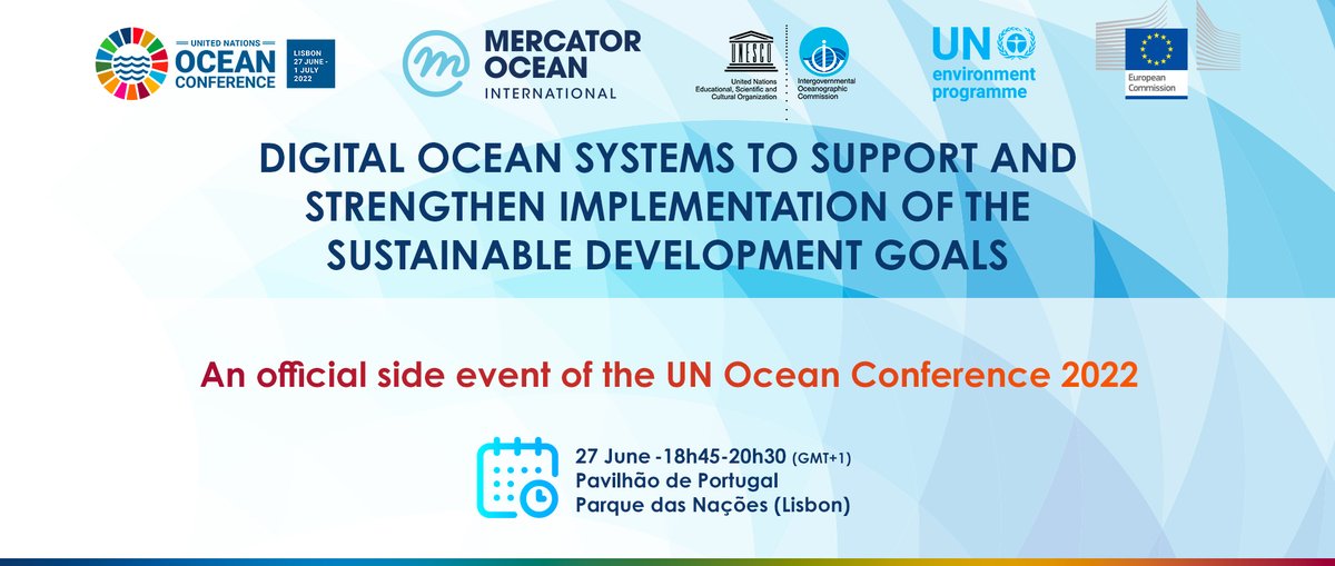 📢#DigitalOcean systems to support & strengthen the implementation of the #SDGs with @IocUnesco @UNEP @EU_Commission 
🗓️Today 27 June, 18:45 (GMT+1)
🏦Pavilhao de Portugal #Lisbon
#saveourocean #UNOC2022 #oceangovernance #oceanpolicy #oceanprediction