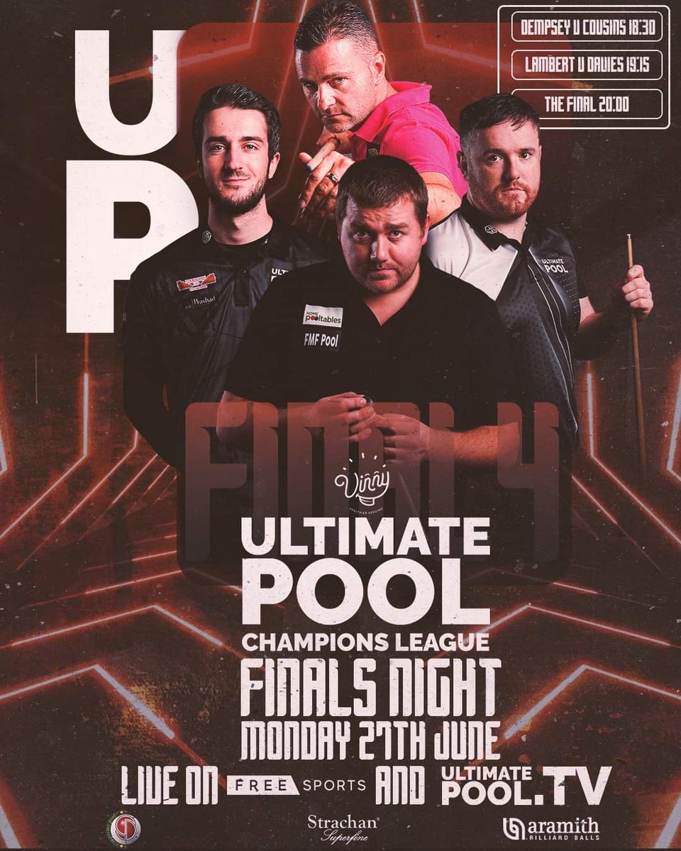 Finals night is here 🎱🏆

Tune in from 6.30pm live on FreeSports or for those outside the UK on <a href="/ultimatepool_/">Ultimate Pool</a> TV 📺 👇

ultimatepoolgroup.com/asset/27th-jun…

Home Pool Tables 
<a href="/FunkyMunkyPool/">Funky Munky Pool</a>
<a href="/taombilliards/">Taom Billiards</a>
Bullandbaize.co.uk