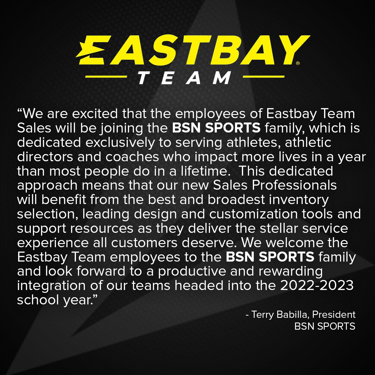 Eastbay Teams, welcome to the BSN SPORTS family! 

Read more at: prn.to/3Nim30A
