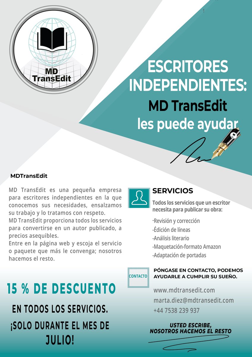 dieztranslate's tweet photo. #Escritores #independientes: no dejen escapar el descuento que MD TransEdit ofrece en todos sus servicios para escritores y manuscritos. ¡Conviertase en un autor publicado! @escritores_org @laseaescritores @EscritorAMAZON @aenoveles @sinjania @NovelaSearch https://t.co/tR0sBun353