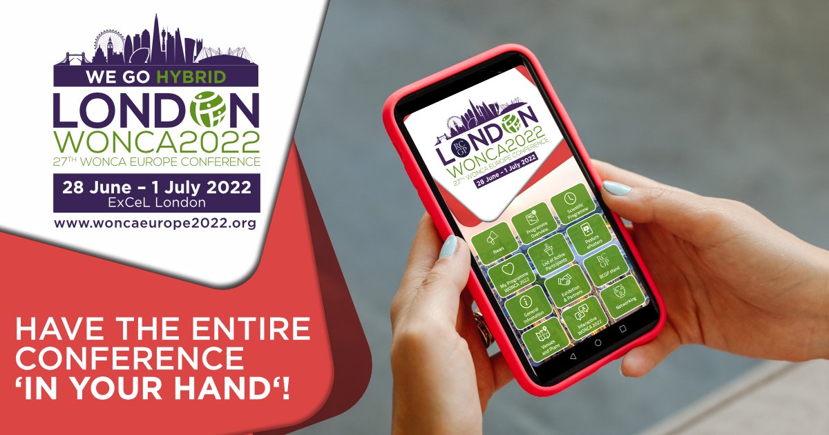 woncaeurope2024's tweet photo. Don´t forget to download our smartphone #woncaeurope2022 app so you have the opportunity to increase your interactivity and have the entire Conference ‘in your hand‘. Search for the WONCA 2022 in the App Store or Google Play. https://t.co/6BUVVEdypK