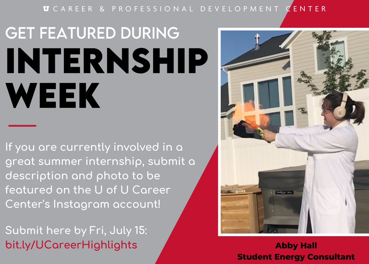 UofUHumanities's tweet photo. Students! If you are currently involved in a summer internship, submit a description and a photo to be featured on the U of U Career Center's Instagram account for #InternshipWeek
Submit here https://t.co/v179vPOw0D https://t.co/ebjx6JvVqO