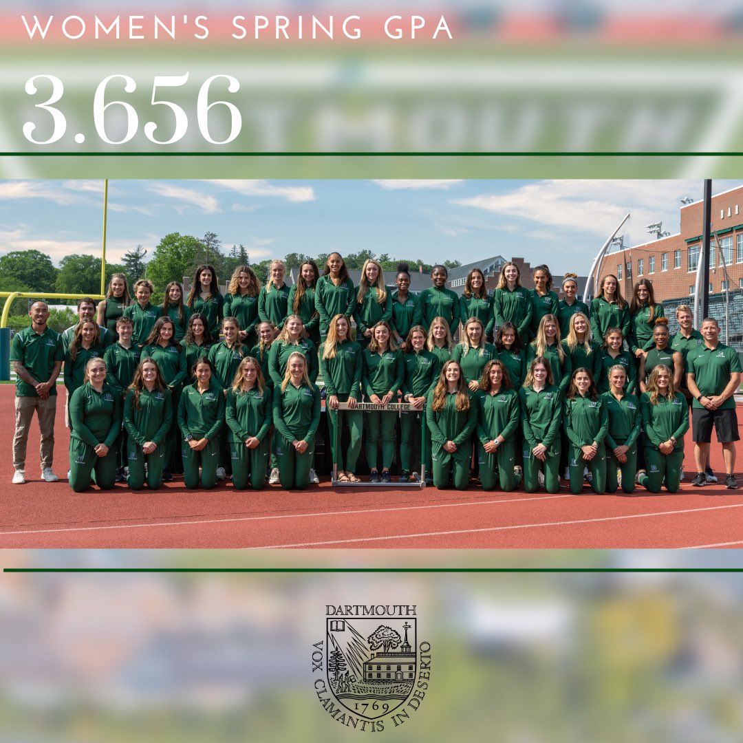 DartmouthTFXC's tweet photo. 𝐒𝐓𝐔𝐃𝐄𝐍𝐓-𝐀𝐭𝐡𝐥𝐞𝐭𝐞𝐬 🧠🌲

Congratulations to our Women’s Track Team for their amazing Spring GPA of 3.656! Hard work pays off! #realivyisgreen https://t.co/QO6pi84QCk