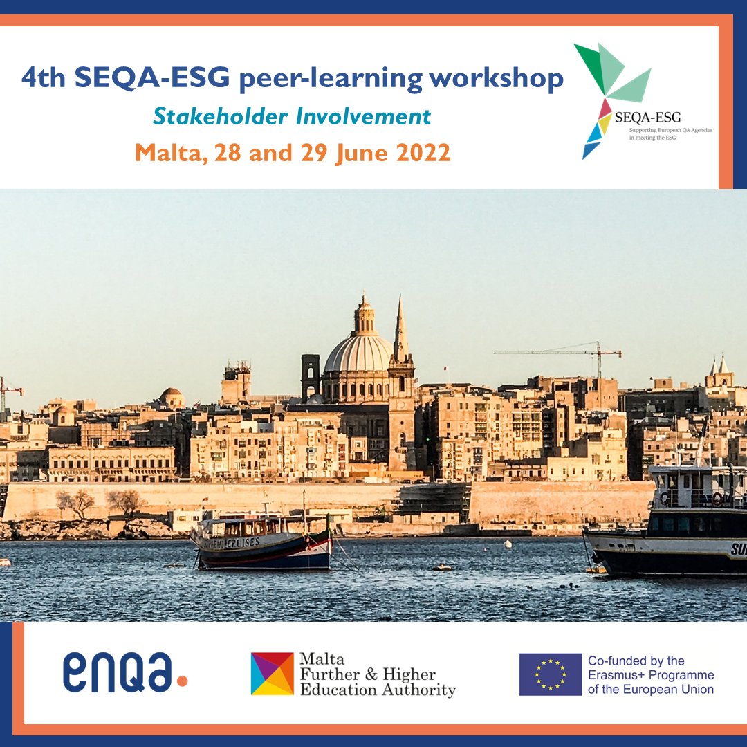 ENQAtwt's tweet photo. After a fantastic @ENQAtwt 2022 #MembersForum, we are glad to meet again in Malta with our SEQA-ESG project partners from 🇦🇱🇨🇿🇲🇹🇲🇩🇲🇪🇸🇰 to discuss stakeholder involvement in #qualityassurance. We look forward to the exchanges on this important topic! https://t.co/xZunpEUHKZ