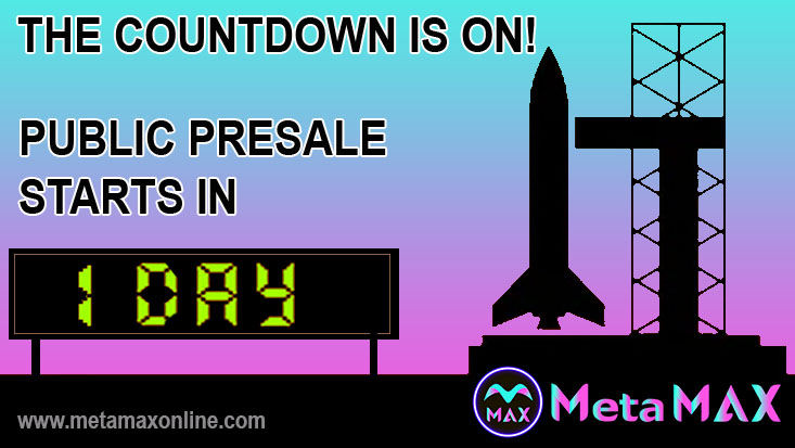 mangutini's tweet photo. Just 1 day until presale!! @metamax_online 
 is now listed on @pinkecosystem
 Pre sale starts in 1 day! For more info visit
Website: https://t.co/U7Op3jYymN
TG: https://t.co/B5KZnZPnnD 

#presale #newtoken #tokensale #cryptonews #pinksale #BinanceSmartChain https://t.co/Z7zHHNMp8Q