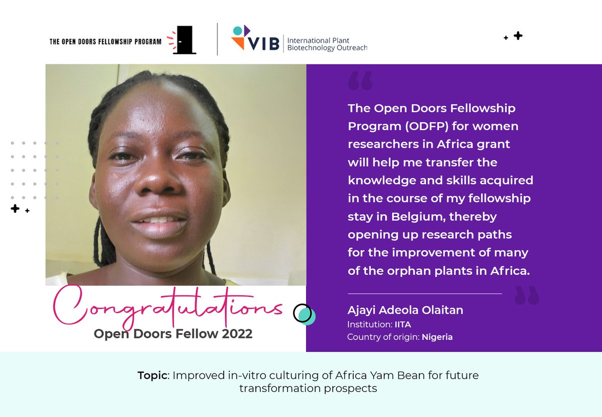 IITA_CGIAR's tweet photo. #DYK? The #OpenDoorsFellowship is supporting #womeninresearch in Africa to build soft & hard skills, network with others in Belgium, open new paths of research, navigate their careers with more confidence & consolidate the #Belgium-#Africa scientific networks
.
#vibipbo #ODFP https://t.co/W6t8cveC8O