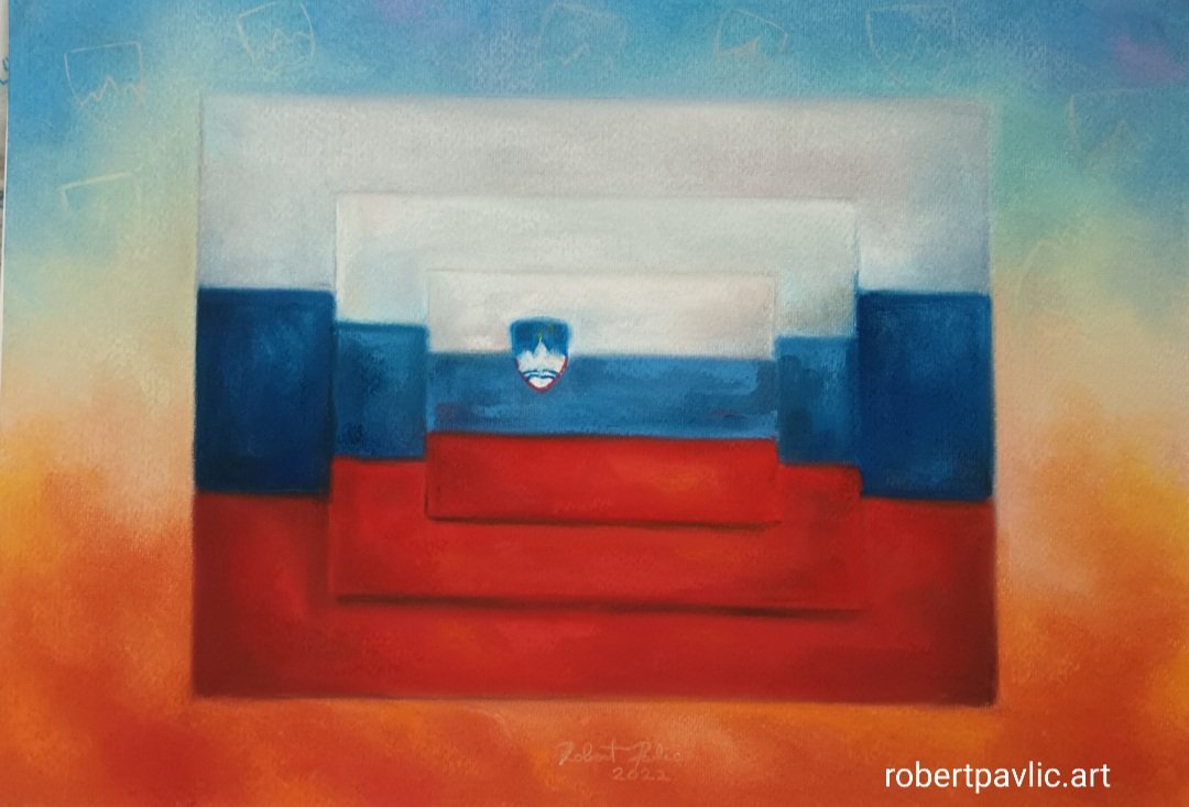 pavlic_robert's tweet photo. God bless 🇸🇮 '91 #pastelonpaper #art #3flags @STABILO @Fabriano1264 @jacksons_art #drawing #50x35cm #2022 #JasperJones3flags #rendition #ArtForSale https://t.co/lIvcxUflM7