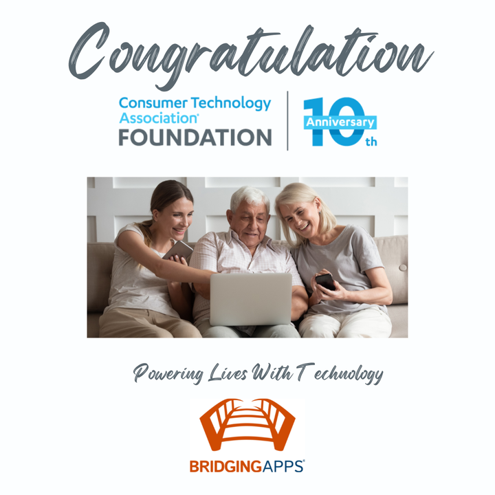 BridgingApps's tweet photo. Happy 10 Year Anniversary @CTAFoundation! Their funding has helped support our BridgingApps programs which has impacted many lives through technology.
#TechGives #Tech4Good #CTAF10Anniversary #Accessibility #DisabilityInclusion #OlderAdults https://t.co/qUrzC6uVIg