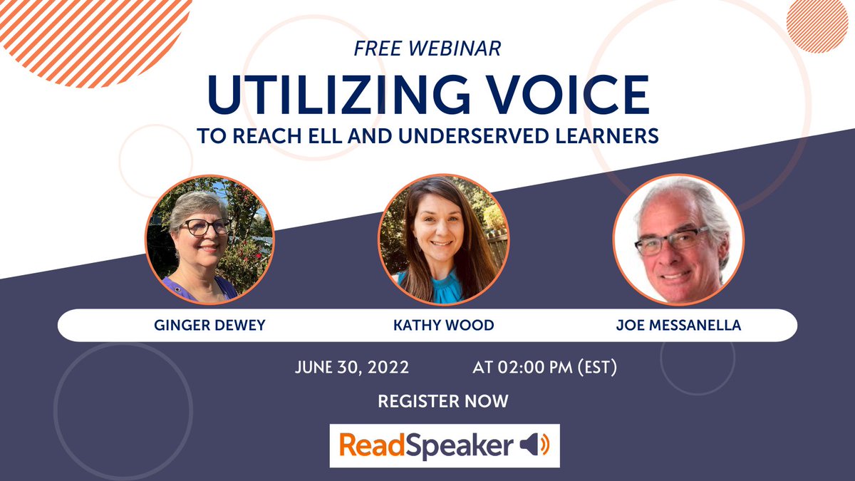 ReadSpeaker's tweet photo. Learn how text-to-speech and ReadSpeaker's Suite of Learning tools can benefit underserved learners as well as discuss options for your institution to create their own branded voice. 
Register now! https://t.co/bIkZN7JICq
#ELL #CustomVoice #TTS #DiverseLearners https://t.co/xZMX1DI0cY