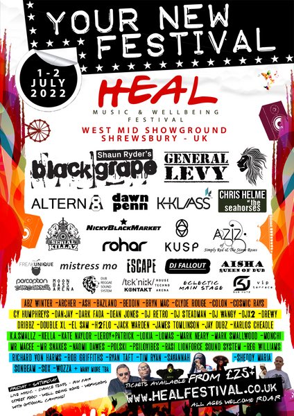 BLACK GRAPE play Heal Festival West Midlands Showground in Shrewsbury on Saturday 2nd July 2022!! 
🙌🏻 😎 💜 🍇

Tickets:  healfestival.co.uk

#BlackGrape #ShaunRyder #KermitLeveridge #Livemusic #Gigs #Festival #MusicFestival #HealFestival #Shrewsbury @healfestivaluk